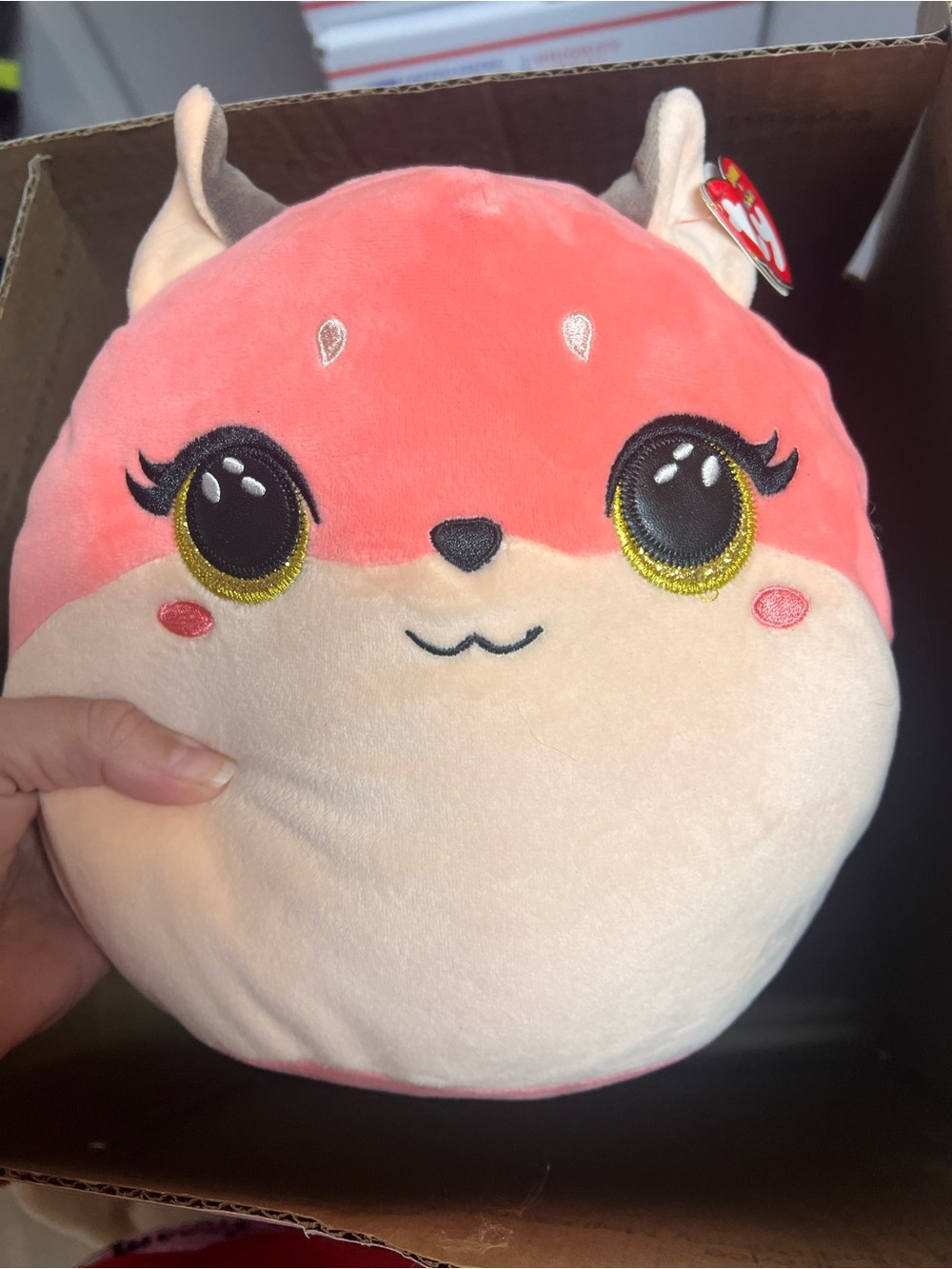 Ty Plush Fox Cat Toy - Coral Pink and Cream Squishy Plush